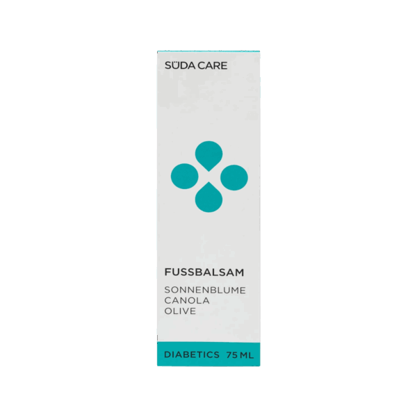 Κουτί Süda Care Diabetics βάλσαμο ποδιών 75ml, εμπρόσθια όψη.