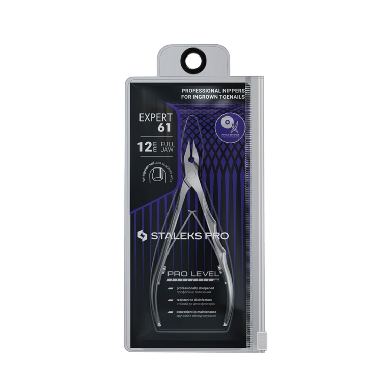Συσκευασία πενσακίου ονυχοκρύπτωσης STALEKS PRO EXPERT 61 12mm με επίσημα αναγραφόμενα χαρακτηριστικά.