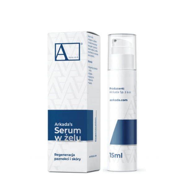 Arkada's Serum Gel 15ml με συσκευασία, ειδικός ορός για νύχια και δέρμα.