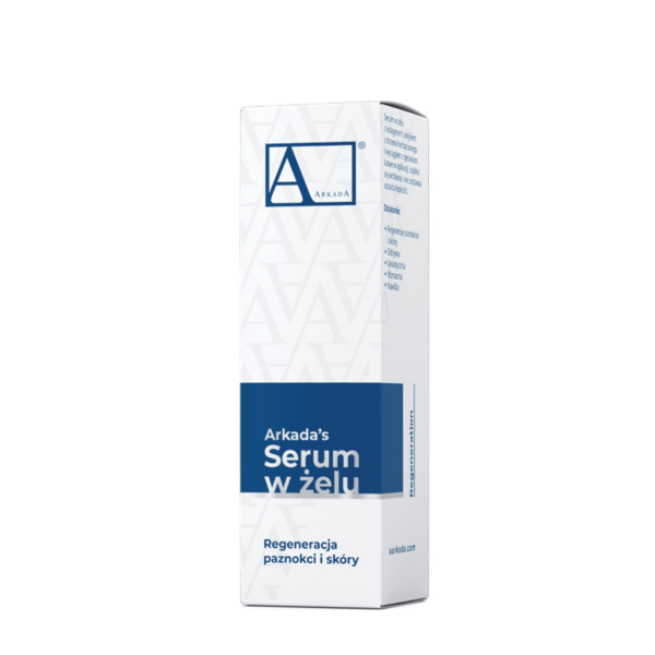 Πλευρική συσκευασία του Arkada's Serum Gel 15ml με περιγραφή δράσης.