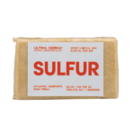 Συσκευασία του Ultima Derma Sulfur Medical Olive Oil Soap Bar 125g με λευκή ετικέτα. Φυσικό χειροποίητο σαπούνι με θείο και 97% φυσικά συστατικά, ειδικά σχεδιασμένο για