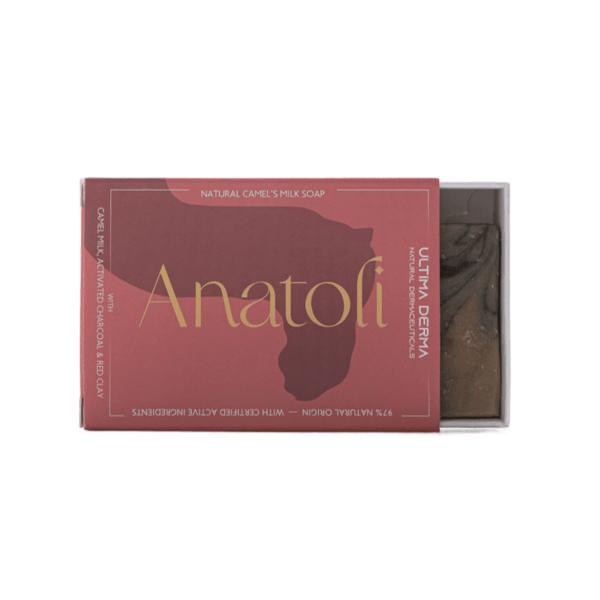 Flat lay συσκευασίας Anatoli σαπουνιού με φυσικά συστατικά για καθαρισμό και αντιγήρανση