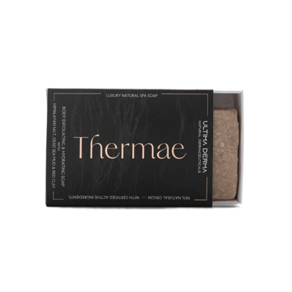 Κουτί και σαπούνι Thermae με μεταλλικά στοιχεία για spa απολέπιση και ενυδάτωση