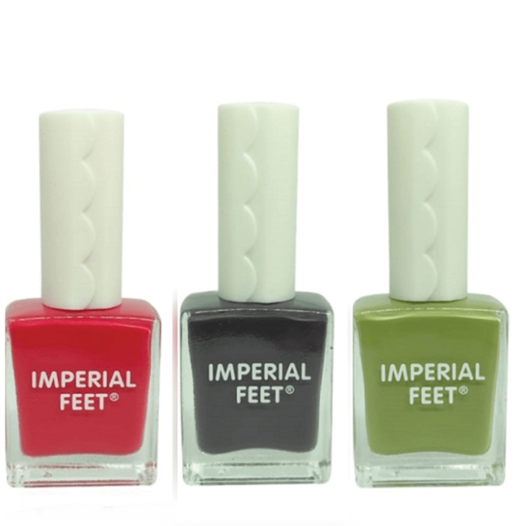 Imperial Feet Σετ 3 θεραπευτικών βερνικιών για μύκητες νυχιών – coral coffee green
