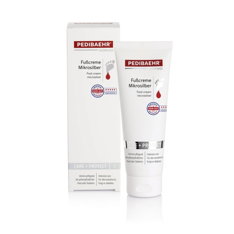 PEDIBAEHR Foot Cream Microsilver 125ml – σωληνάριο και κουτί συσκευασίας για φροντίδα ποδιών
