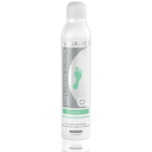 Sanamed Jade κρέμα-αφρός ποδιών καμπίνας 300ml σε λευκό κυλινδρικό μπουκάλι με ασημί λωρίδα και πράσινο εικονίδιο πατούσας, για ξηρό & ευαίσθητο δέρμα, με έλαιο αβοκάντο, babassu, τζίντζερ, μπαμπού, ουρία & πανθενόλη, κατάλληλη για επαγγελματική χρήση.