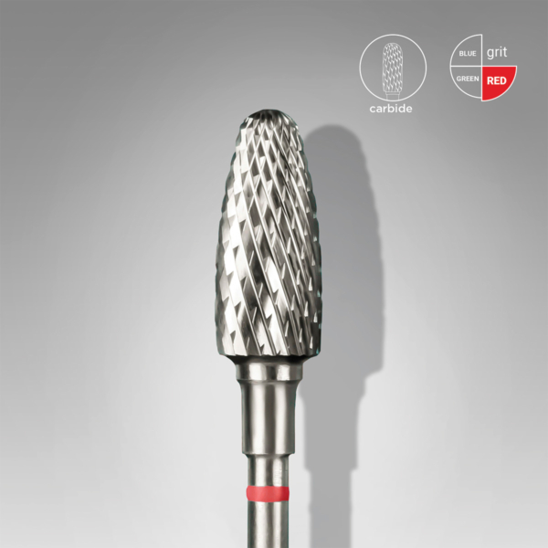 staleks-pro-freza-karvidiou-kokkini-corn-expert-ft90r050-13-5mm-13mm-parousiasi STALEKS PRO EXPERT FT90R050/13 – Φρέζα καρβιδίου corn 5mm / 13mm με κόκκινη χάραξη (soft) σε κοντινή λήψη