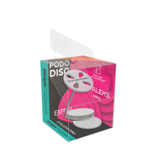 Συσκευασία STALEKS PRO PODODISC M EXPERT 20mm με μακρύ στέλεχος και σετ 5 ανταλλακτικών pads 180 grit.