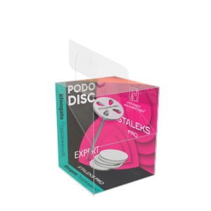 Συσκευασία STALEKS PRO PODODISC S EXPERT 15mm με μακρύ ποδολογικό στέλεχος και 5 ανταλλακτικά pads 180 grit