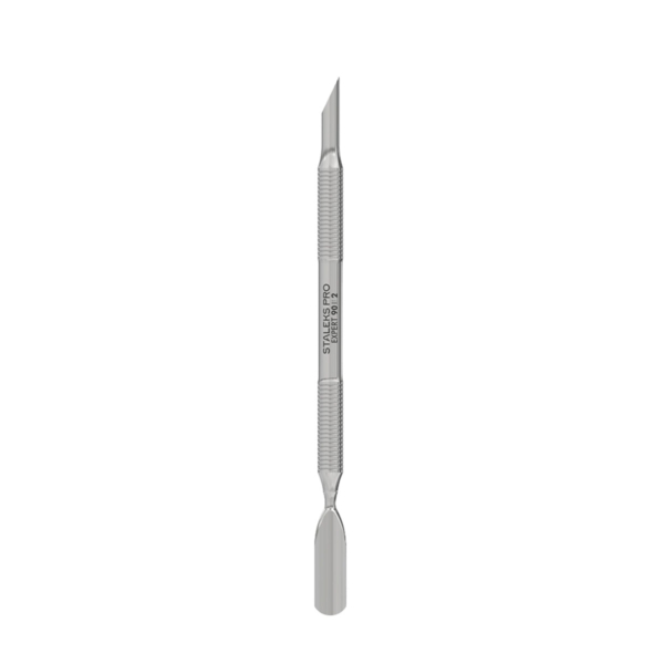 Επαγγελματικό σπρωχτηράκι STALEKS EXPERT 90 TYPE 2 σε κατακόρυφη θέση, με λοξό pusher στην επάνω άκρη και στρογγυλεμένο φαρδύ pusher στην κάτω άκρη.