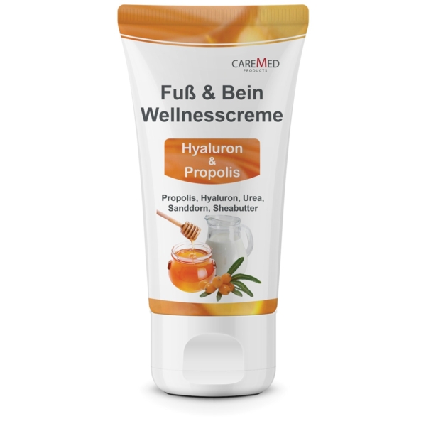 CareMed Fußbalsam 75ml με Πρόπολη και Υαλουρονικό – Κρέμα ποδιών & γάμπας για ενυδάτωση και θρέψη