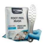 Imperial Feet Foot Peel Mask μαζί με ανοξείδωτη επαγγελματική ράσπα ποδιών.