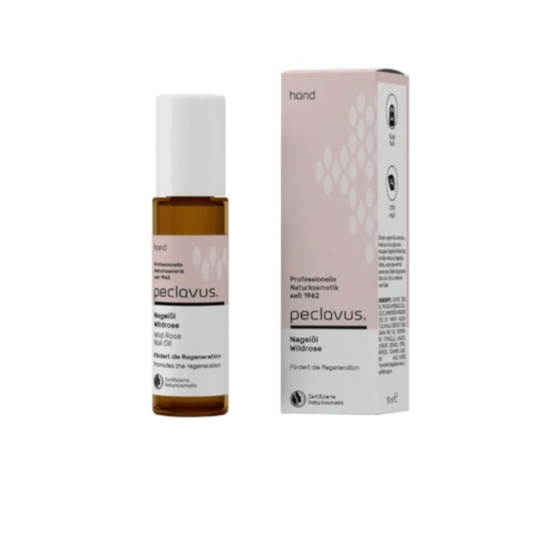 Συσκευασία peclavus λάδι νυχιών Wildrose 10ml με σήμανση NATRUE