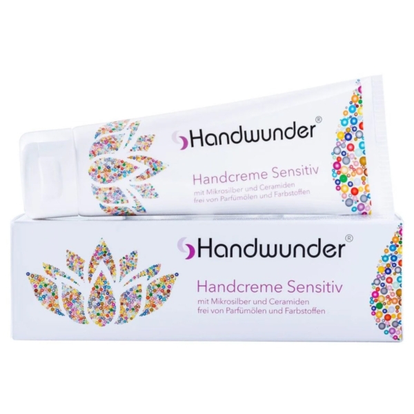 Handwunder Handcreme Sensitiv 75ml κρέμα χεριών για ευαίσθητο δέρμα με μικροσωματίδια αργύρου και κεραμίδια.
