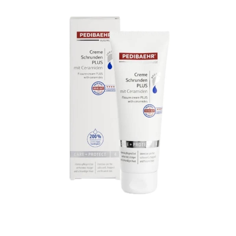 PEDIBAEHR Creme Schrunden PLUS 125ml συσκευασία και σωληνάριο για σκασμένες πτέρνες