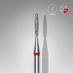 Λεπτομέρεια κεφαλής φρέζας STALEKS PRO Φλόγα 1.4mm με ένδειξη κόκκινης τραχύτητας.