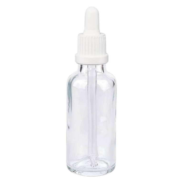Διάφανο γυάλινο μπουκάλι 50ml με λευκό πώμα πιπέτα
