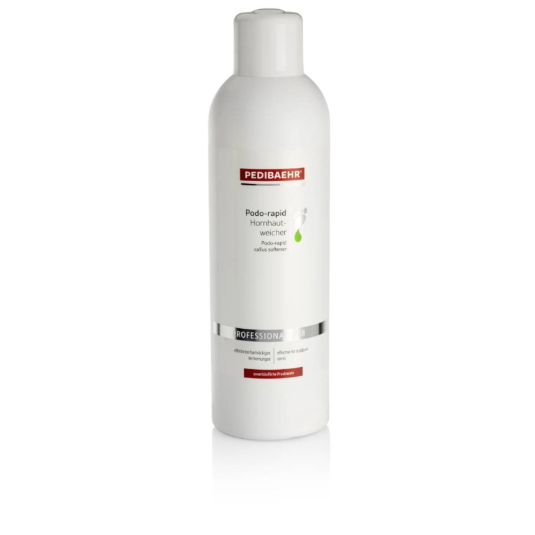 Λευκή φιάλη ανταλλακτικού 1000ml του PEDIBAEHR Podo-rapid για σκληρύνσεις.