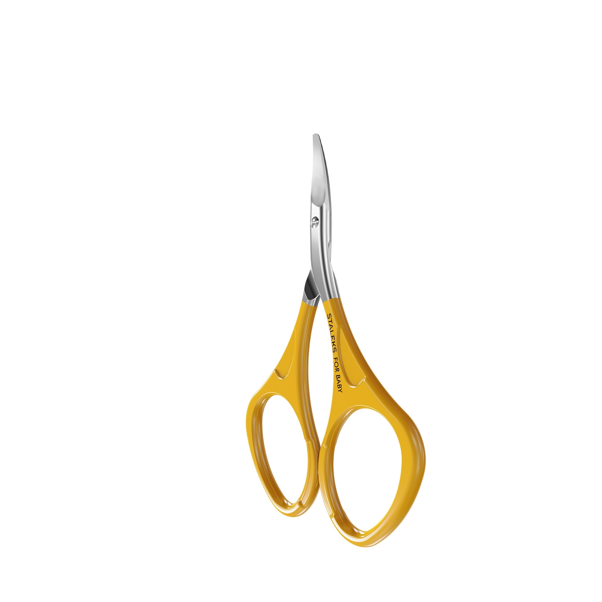staleks-sbc-11-8-yellow-ergonomic-handles-SBC-11-8 Πλάγια όψη του κίτρινου βρεφικού ψαλιδιού Staleks SBC-11/8.