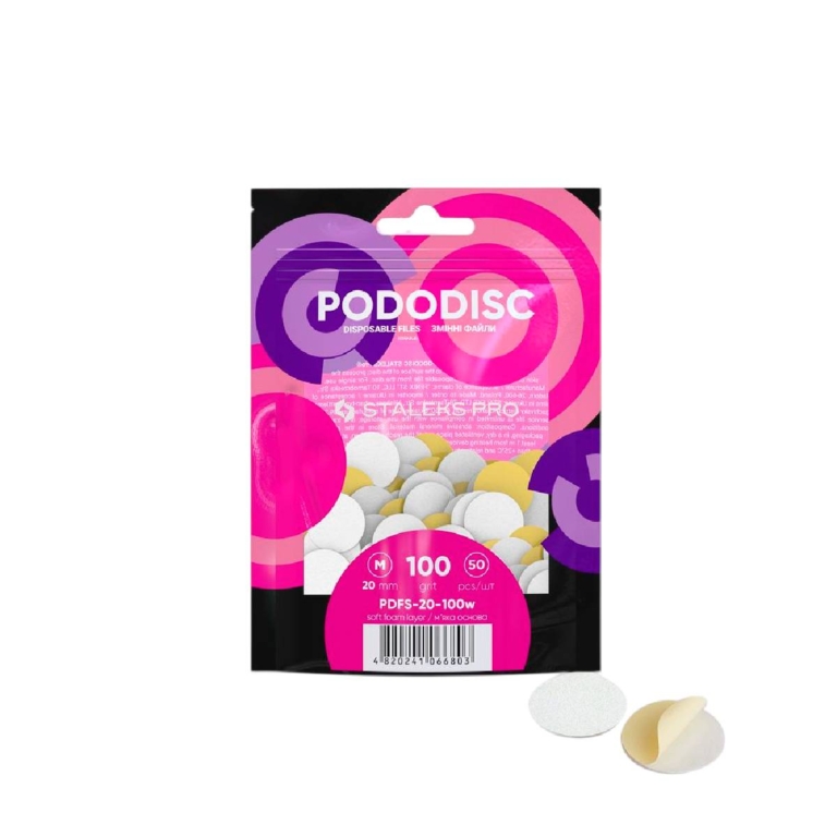 STALEKS PRO Ανταλλακτικά Pads PODODISC M 20mm 100 Grit PDFS-20-100w σε συσκευασία 50 τεμαχίων