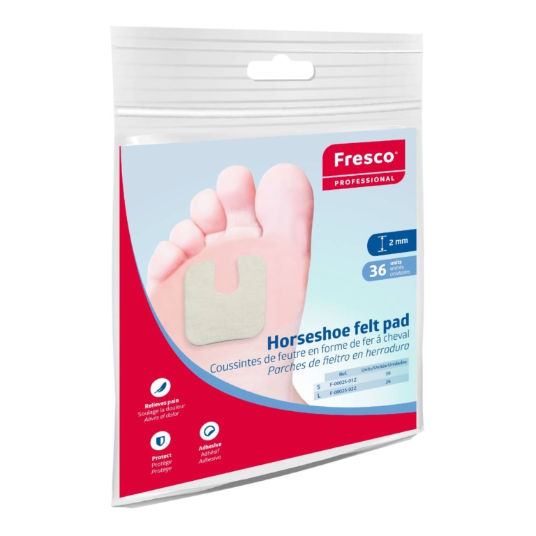 Συσκευασία Fresco Horseshoe Felt Pad με 36 αυτοκόλλητα επιθέματα τσόχας σε σχήμα πετάλου μέγεθος L