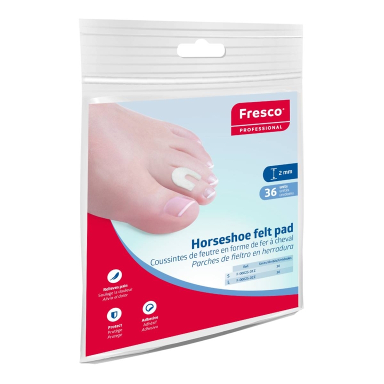 Συσκευασία Fresco Horseshoe Felt Pad με 36 αυτοκόλλητα επιθέματα τσόχας σε σχήμα πετάλου μέγεθος S