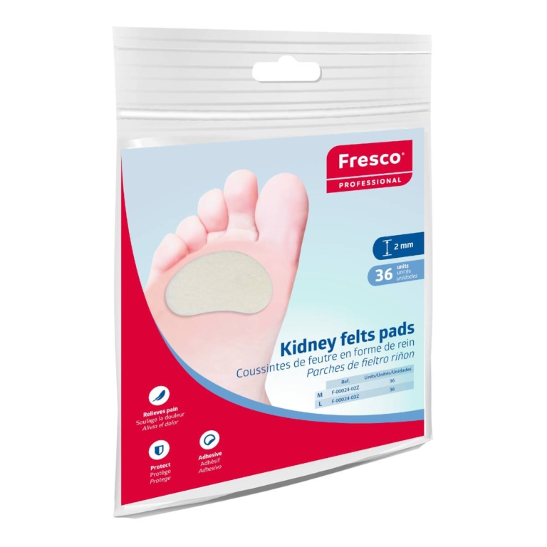 Συσκευασία Fresco Kidney Felts Pads με 36 αυτοκόλλητα ανατομικά επιθέματα ποδολογίας τσόχας μέγεθος M