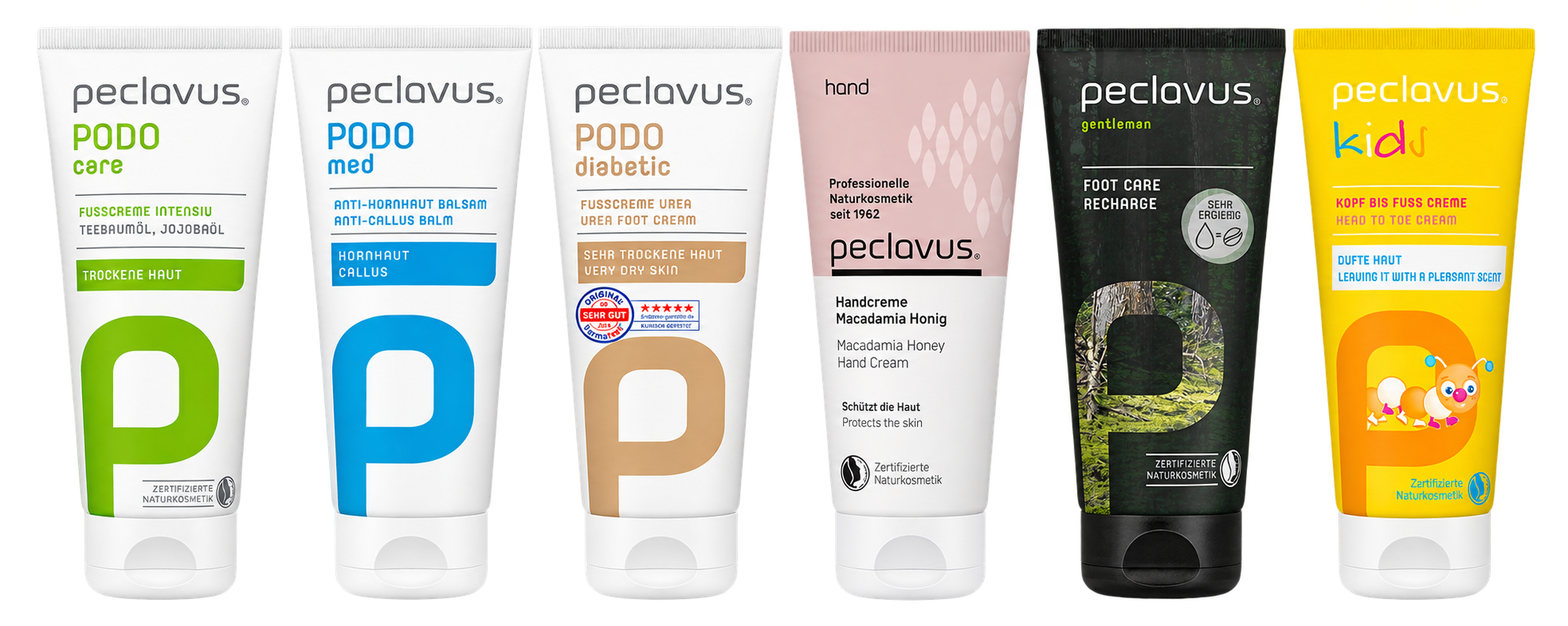 Προϊόντα peclavus από τις σειρές PODOcare, PODOmed, PODOdiabetic, Hand, Gentleman και Kids.