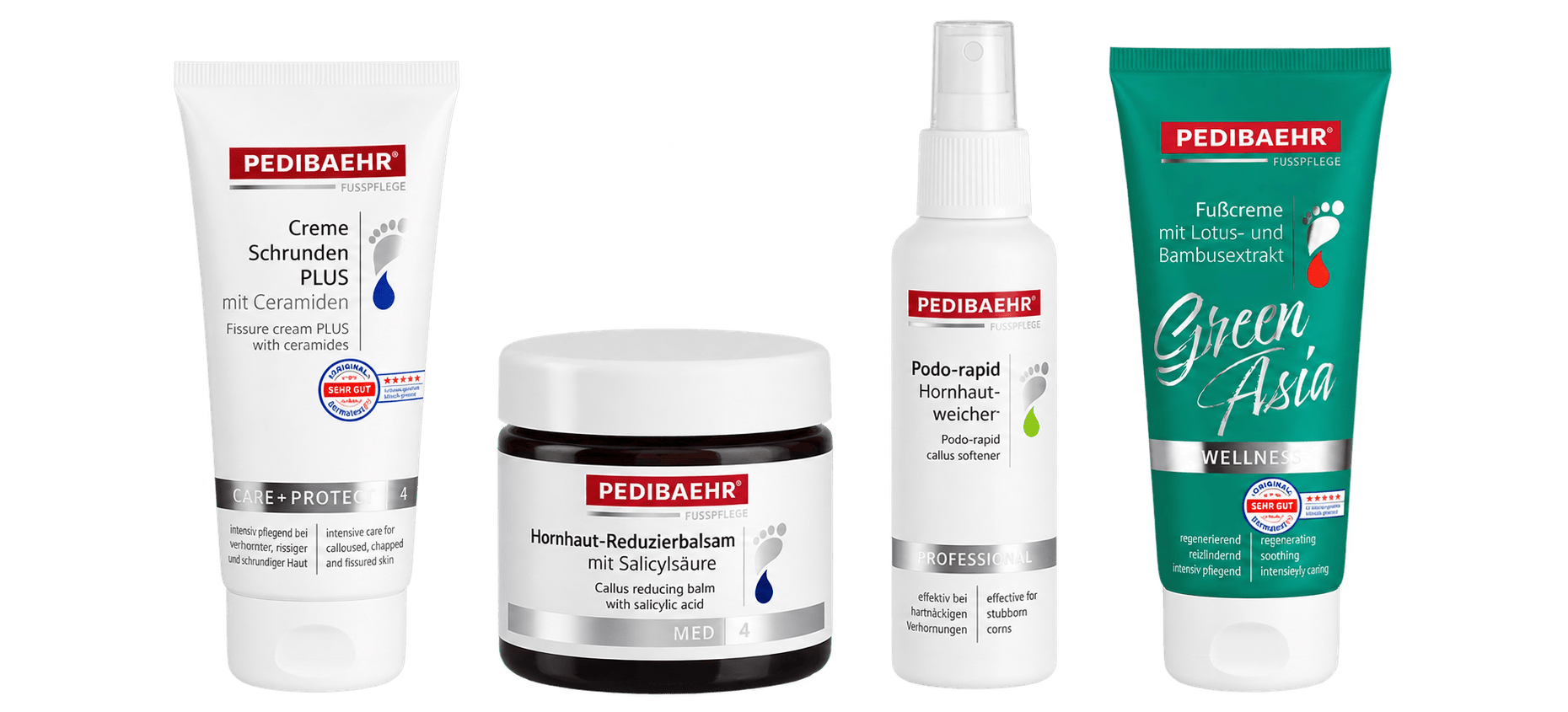 Προϊόντα PEDIBAEHR από τις σειρές CARE + PROTECT, MED, PROFESSIONAL και WELLNESS