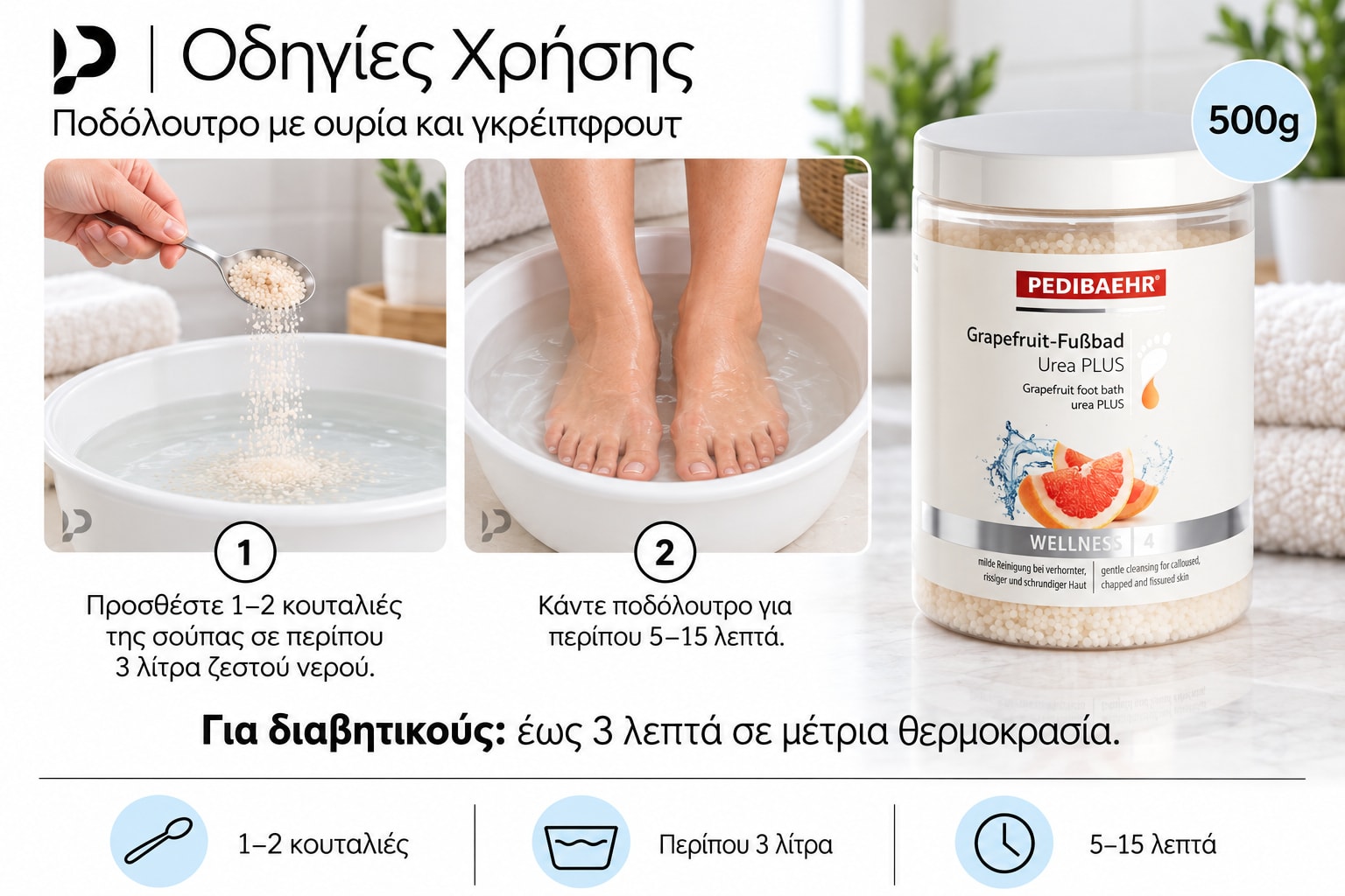 Δοσολογία και χρόνος ποδόλουτρου PEDIBAEHR με γκρέιπφρουτ, με ειδική διάρκεια για διαβητικούς — desktop.